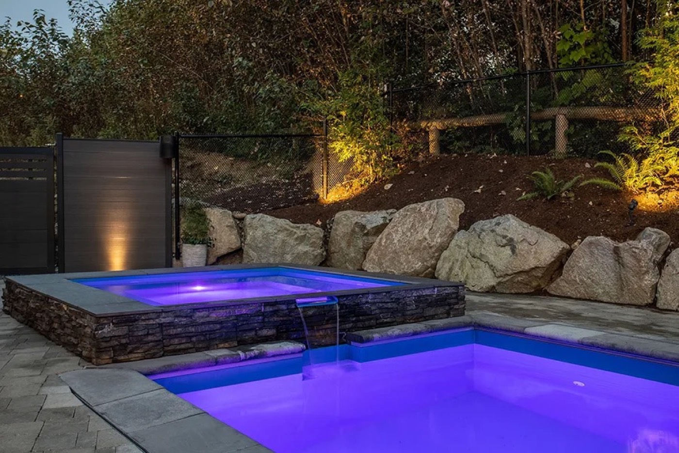 Outdoor living space at twilight
